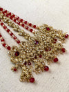 Antique Gold Jhumar - Maroon Red - SOKORA JEWELSAntique Gold Jhumar - Maroon Red