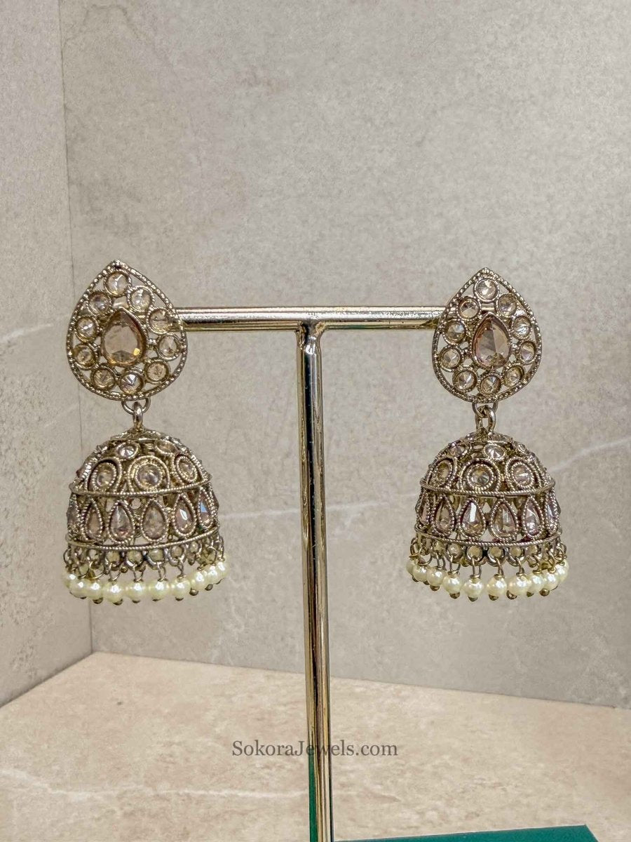 Antique Gold Jhumka Earrings - SOKORA JEWELSAntique Gold Jhumka Earrings