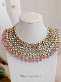 Antique Gold & Light Pink Necklace - SOKORA JEWELSAntique Gold & Light Pink Necklace