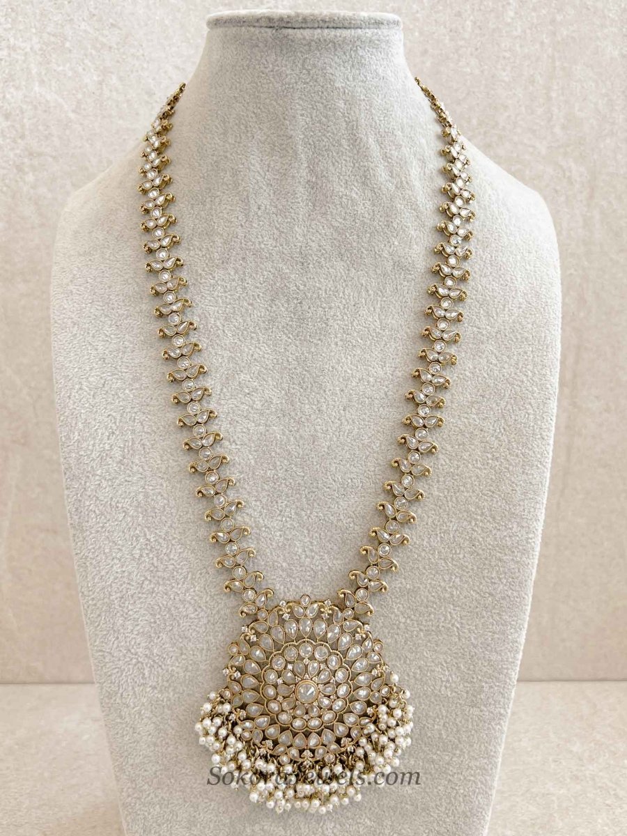 Antique Gold Long Necklace - White - SOKORA JEWELSAntique Gold Long Necklace - White