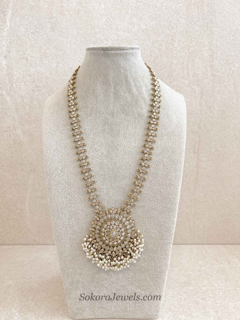 Antique Gold Long Necklace - White - SOKORA JEWELSAntique Gold Long Necklace - White