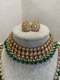 Antique Gold Mala Set - Green - SOKORA JEWELSAntique Gold Mala Set - GreenNECKLACE SETS