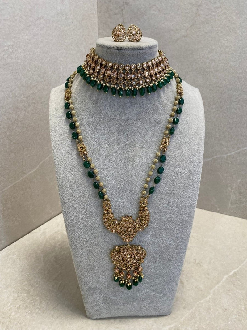 Antique Gold Mala Set - Green - SOKORA JEWELSAntique Gold Mala Set - GreenNECKLACE SETS