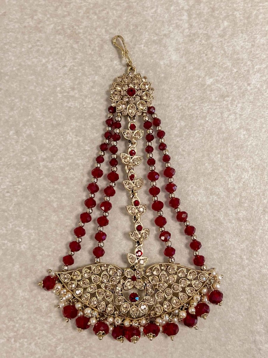 Antique Gold & Maroon Jhumar - SOKORA JEWELSAntique Gold & Maroon Jhumar