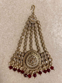 Antique Gold Maroon Jhumar - SOKORA JEWELSAntique Gold Maroon Jhumar
