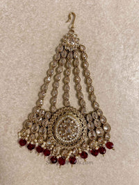 Antique Gold Maroon Jhumar - SOKORA JEWELSAntique Gold Maroon Jhumar
