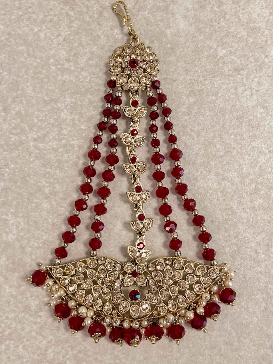 Antique Gold & Maroon Jhumar - SOKORA JEWELSAntique Gold & Maroon Jhumar