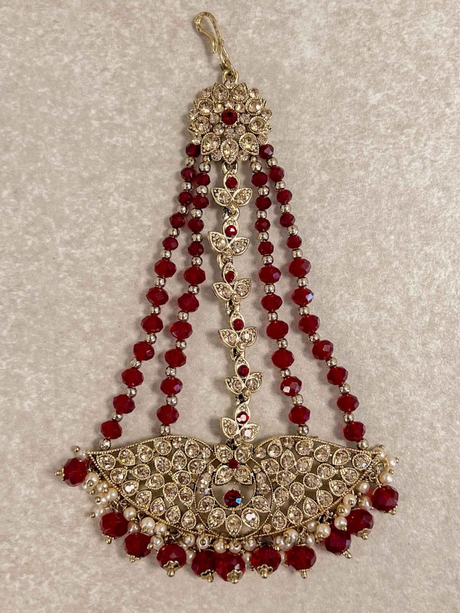 Antique Gold & Maroon Jhumar - SOKORA JEWELSAntique Gold & Maroon Jhumar