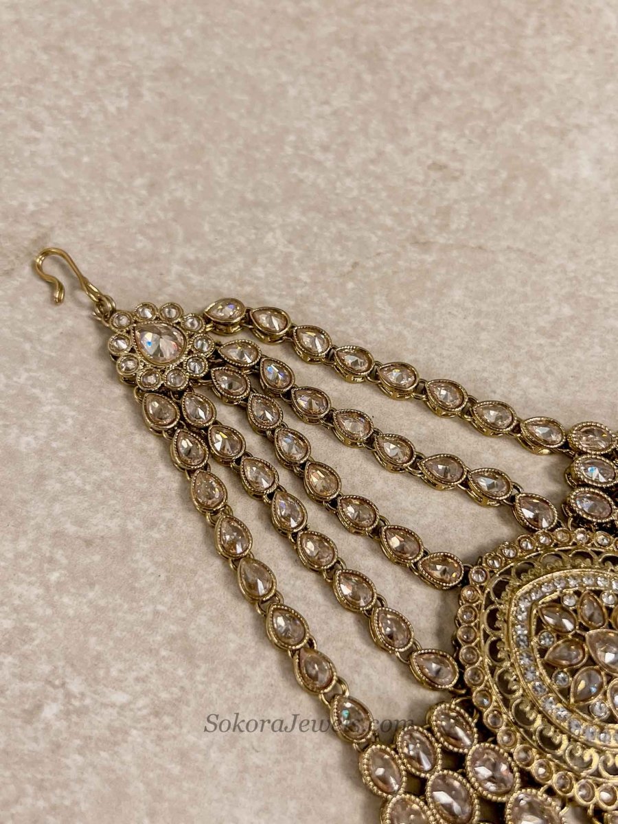 Antique Gold Maroon Jhumar - SOKORA JEWELSAntique Gold Maroon Jhumar
