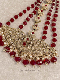 Antique Gold & Maroon Jhumar - SOKORA JEWELSAntique Gold & Maroon Jhumar