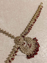 Antique Gold Maroon Mathapatti - SOKORA JEWELSAntique Gold Maroon Mathapatti