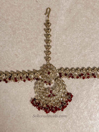 Antique Gold Maroon Mathapatti - SOKORA JEWELSAntique Gold Maroon Mathapatti