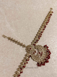 Antique Gold Maroon Mathapatti - SOKORA JEWELSAntique Gold Maroon Mathapatti