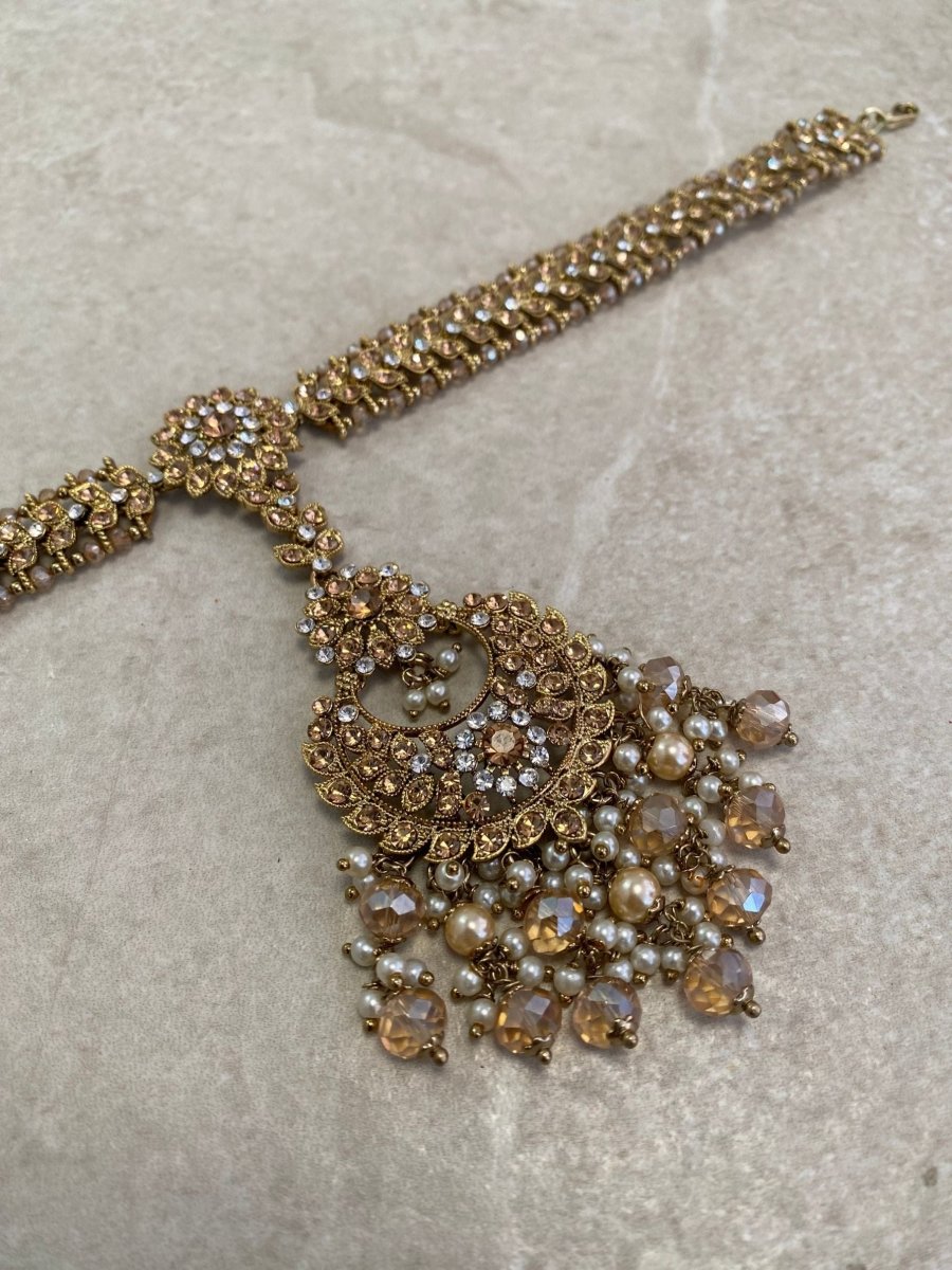 Antique Gold Mathapatti - Champagne - SOKORA JEWELSAntique Gold Mathapatti - Champagne