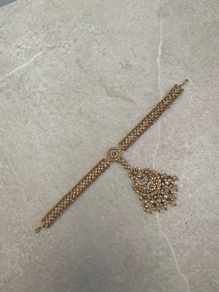 Antique Gold Mathapatti - Champagne - SOKORA JEWELSAntique Gold Mathapatti - Champagne