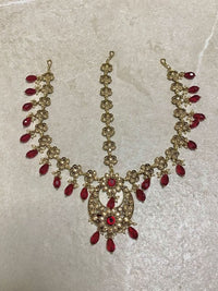 Antique Gold Mathapatti - Maroon - SOKORA JEWELSAntique Gold Mathapatti - Maroon