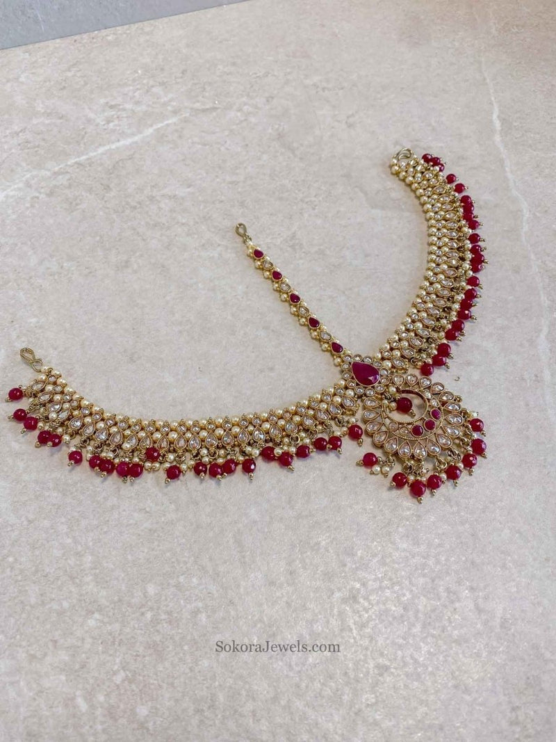 Antique Gold Mathapatti - Ruby - SOKORA JEWELSAntique Gold Mathapatti - Ruby