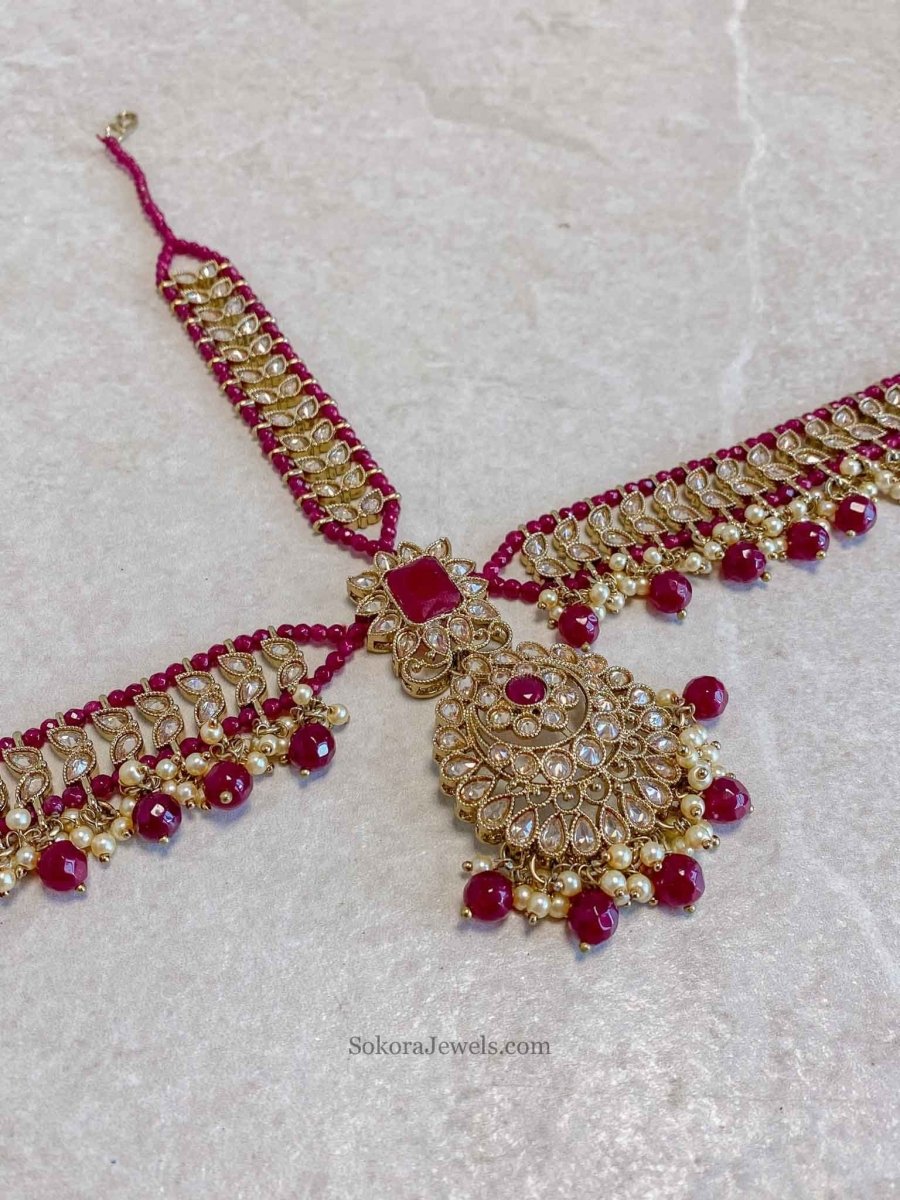 Antique Gold Mathapatti - Ruby - SOKORA JEWELSAntique Gold Mathapatti - Ruby