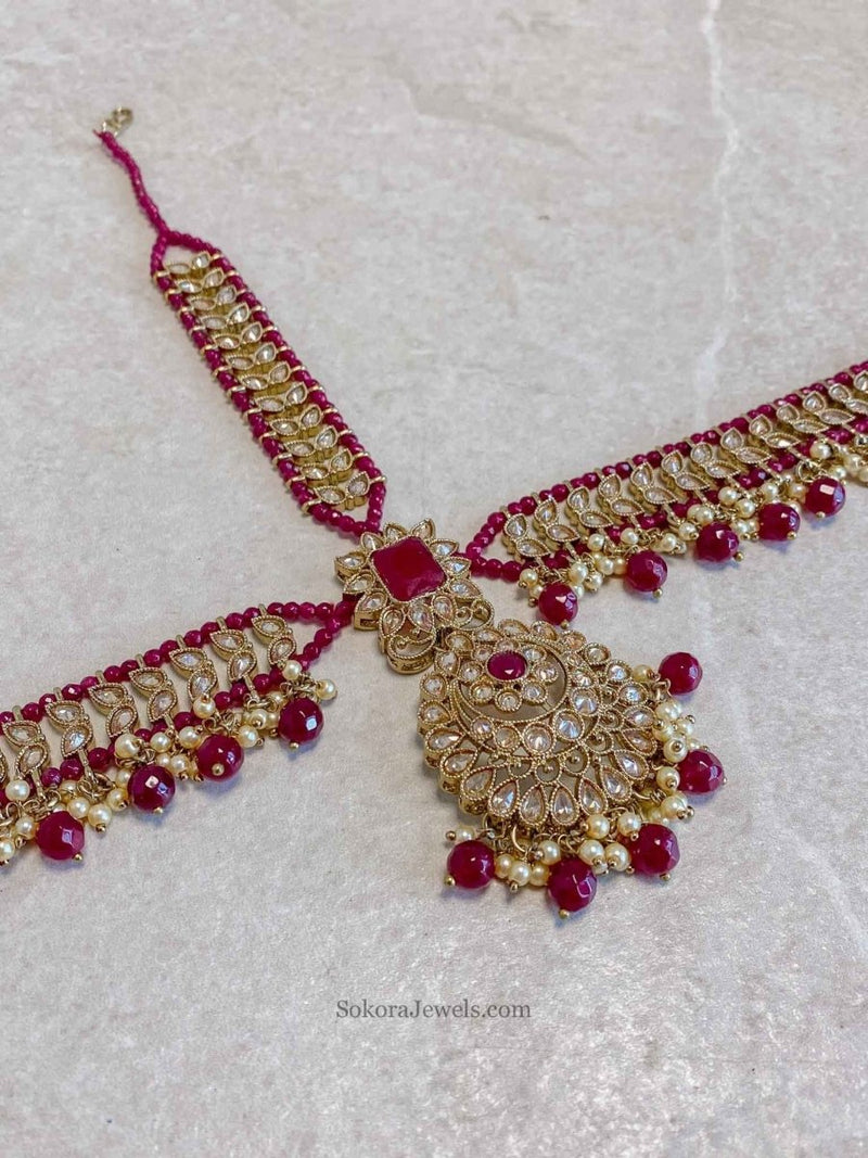 Antique Gold Mathapatti - Ruby - SOKORA JEWELSAntique Gold Mathapatti - Ruby