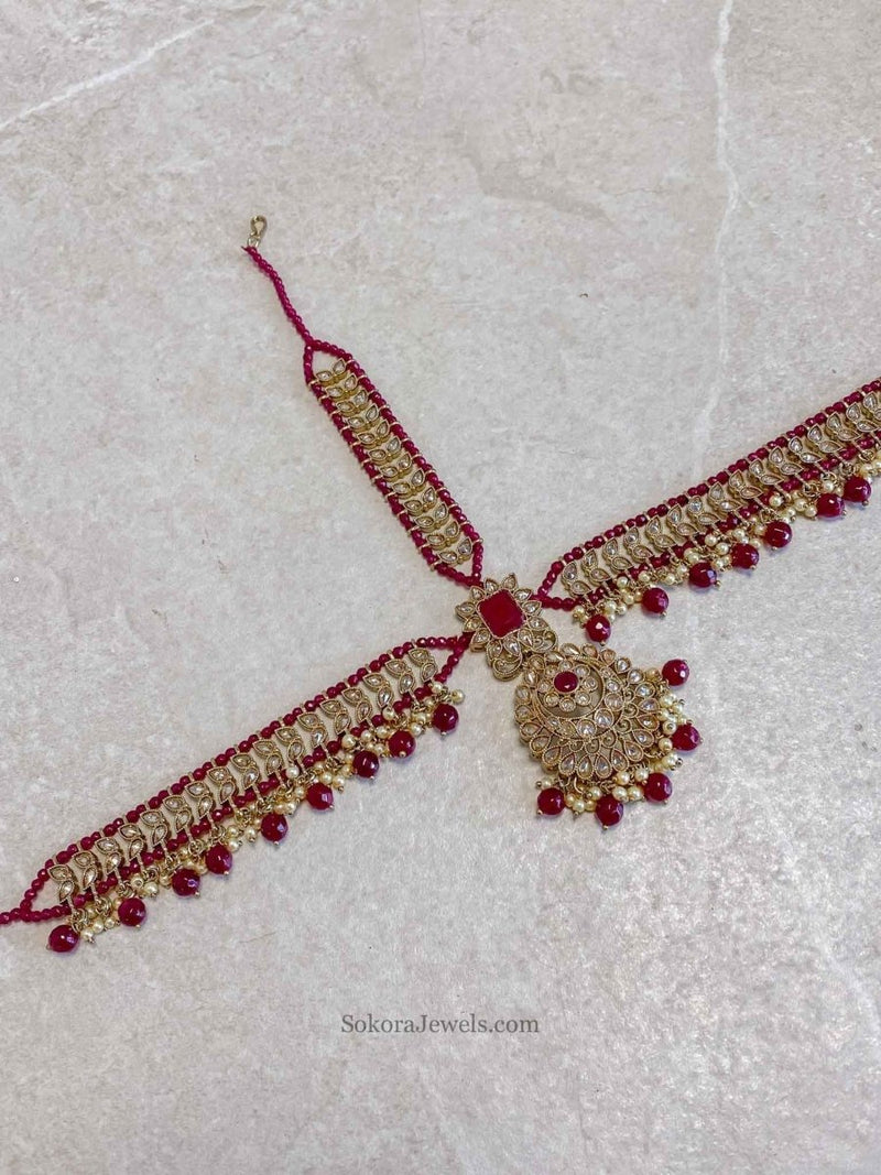 Antique Gold Mathapatti - Ruby - SOKORA JEWELSAntique Gold Mathapatti - Ruby
