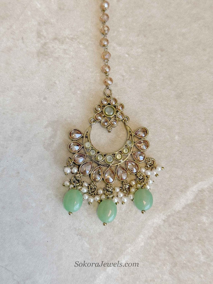 Antique Gold & Mint Tikka - SOKORA JEWELSAntique Gold & Mint Tikka