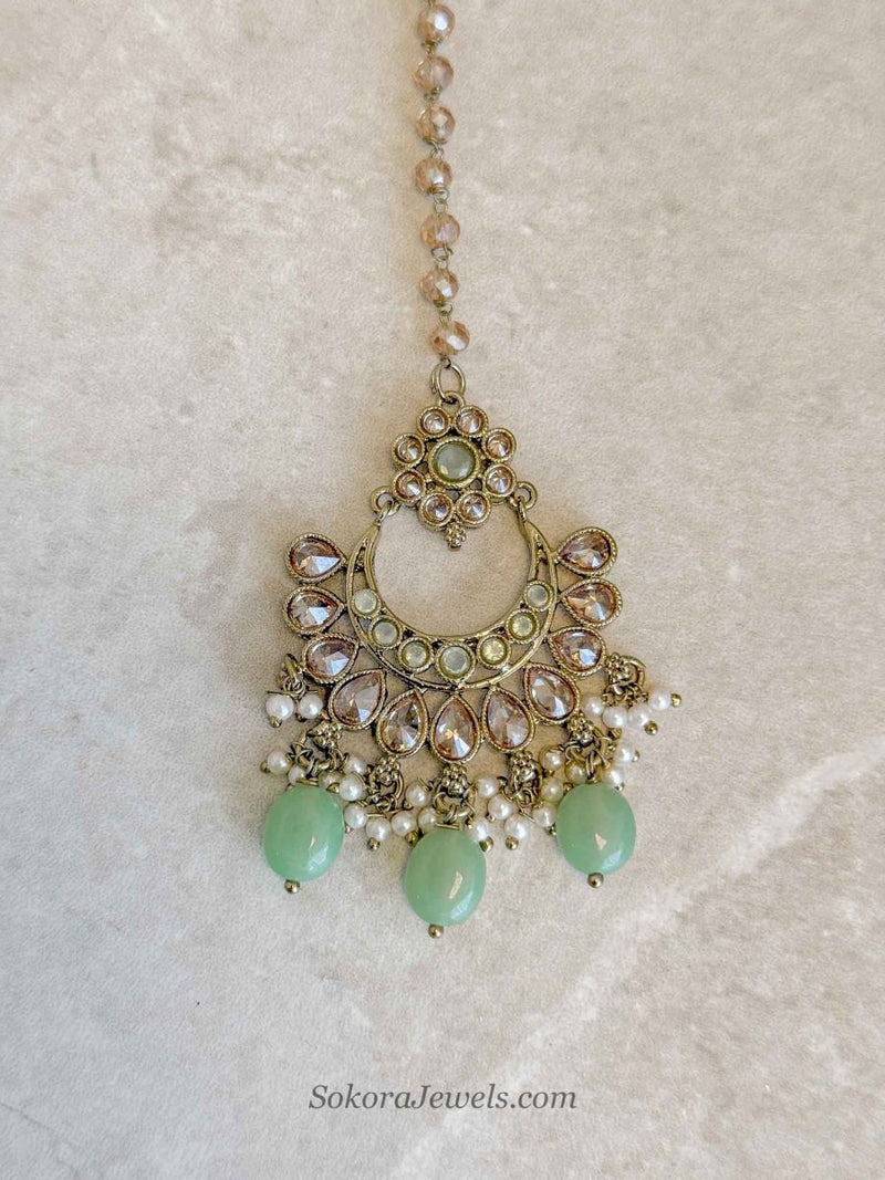 Antique Gold & Mint Tikka - SOKORA JEWELSAntique Gold & Mint Tikka