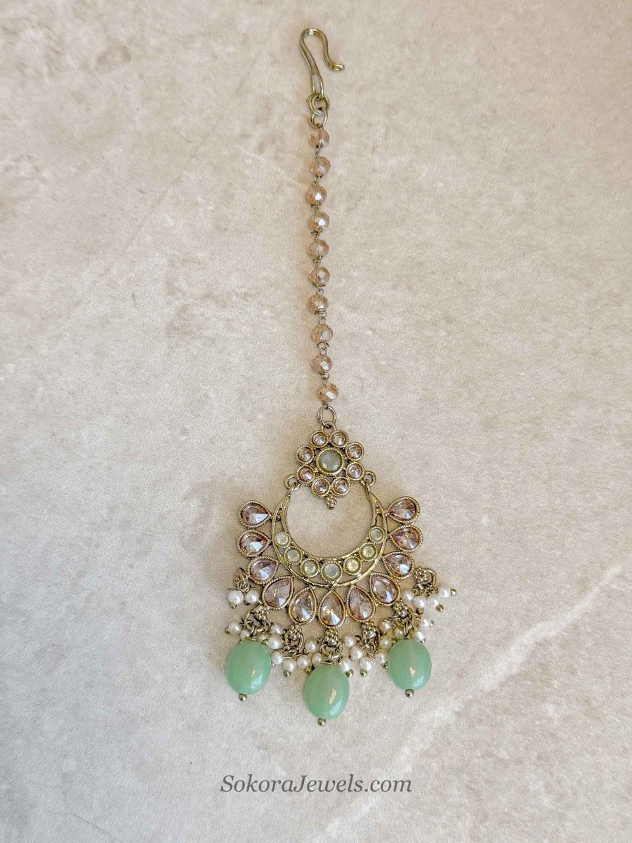 Antique Gold & Mint Tikka - SOKORA JEWELSAntique Gold & Mint Tikka