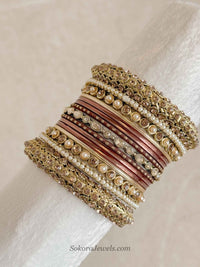 Antique Gold & Mocha Bridal Bangle Set - SOKORA JEWELSAntique Gold & Mocha Bridal Bangle SetBANGLES