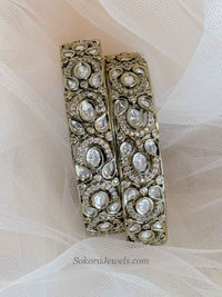 Antique Gold Moissanite Stone Kundan Kada – (Sold as Pair) - SOKORA JEWELSAntique Gold Moissanite Stone Kundan Kada – (Sold as Pair)BANGLES