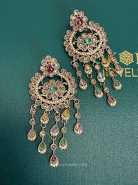 Antique Gold Multicolour Zircon Chandbali Earrings - SOKORA JEWELSAntique Gold Multicolour Zircon Chandbali Earrings