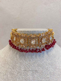 Antique Gold Necklace - Maroon - SOKORA JEWELSAntique Gold Necklace - MaroonChoker Sets