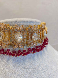 Antique Gold Necklace - Maroon - SOKORA JEWELSAntique Gold Necklace - MaroonChoker Sets