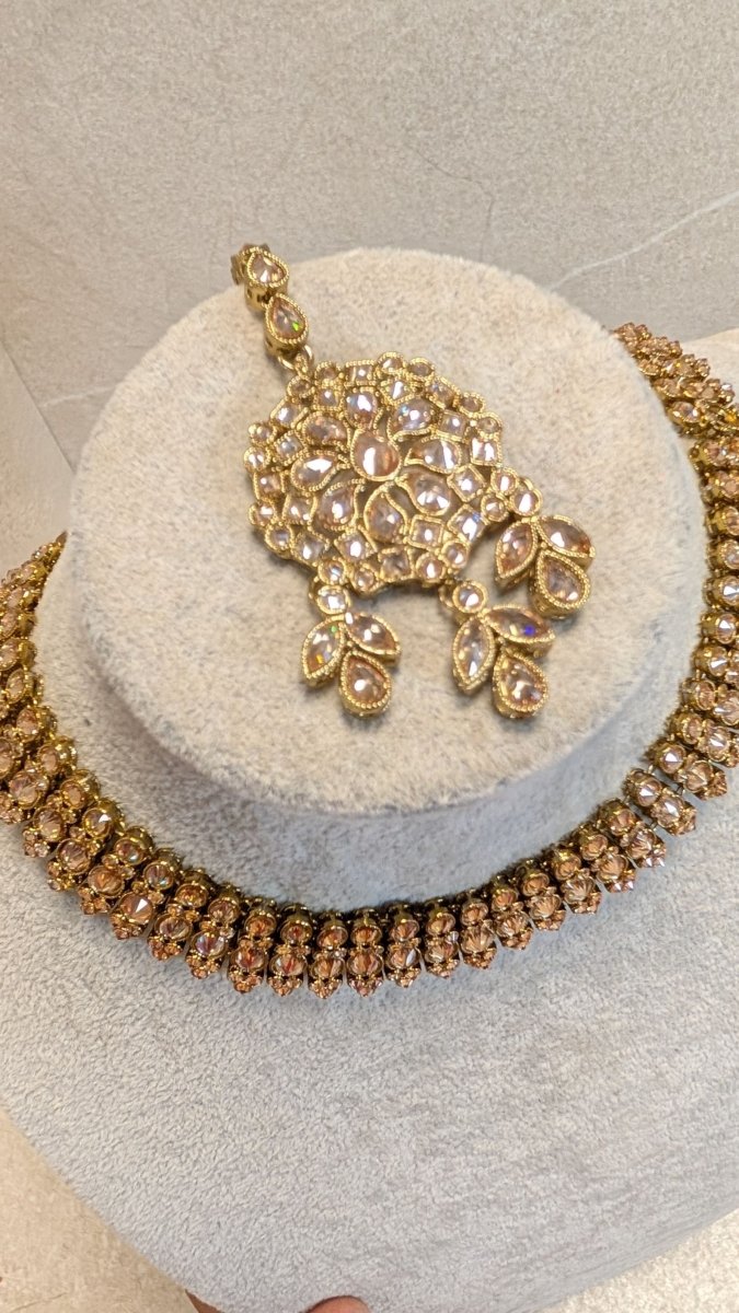 Antique Gold Necklace Set - Champagne - SOKORA JEWELSAntique Gold Necklace Set - Champagne