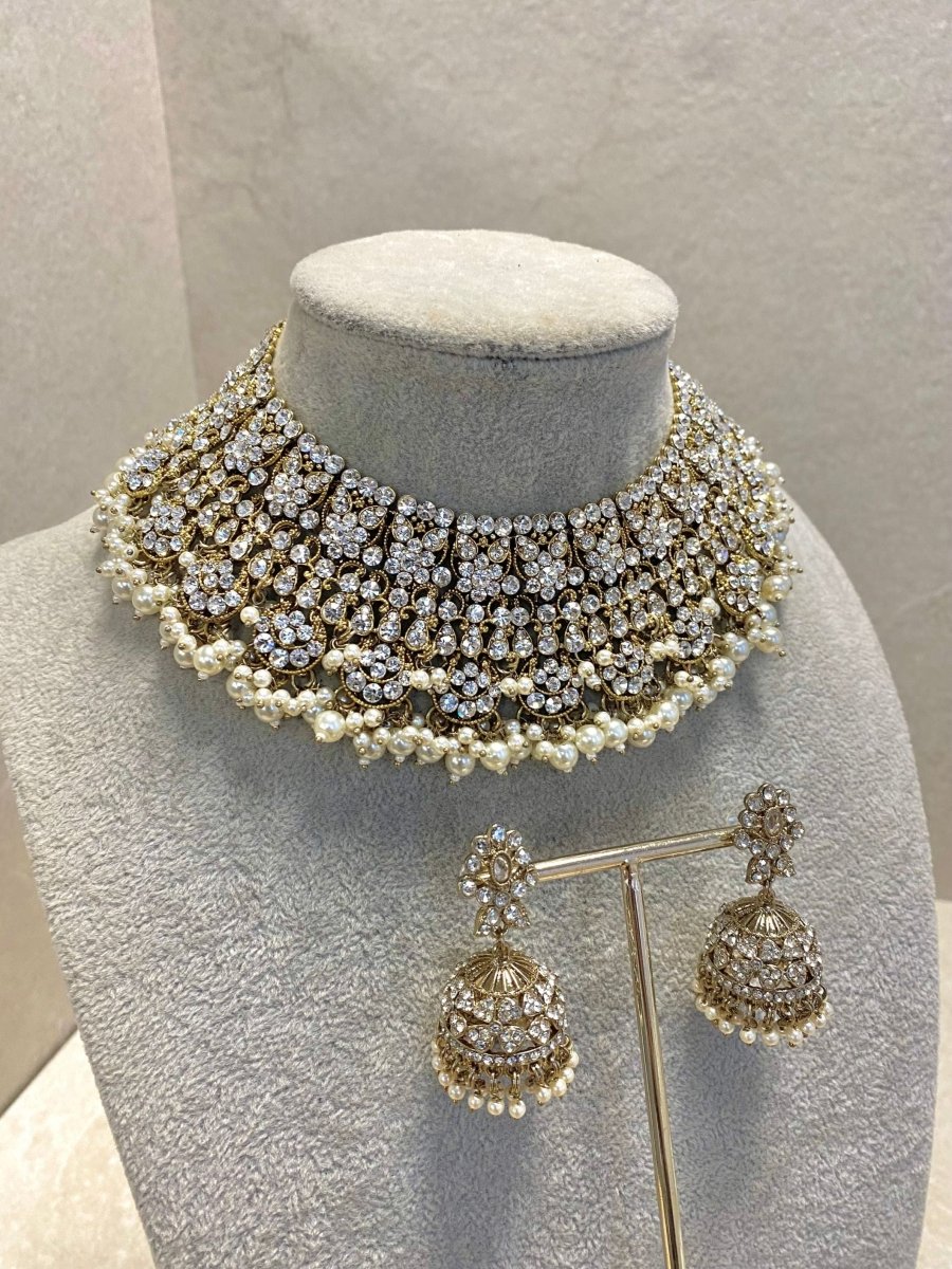 Antique Gold Necklace Set - Clear - SOKORA JEWELSAntique Gold Necklace Set - ClearNECKLACE SETS