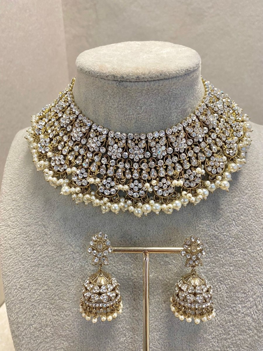 Antique Gold Necklace Set - Clear - SOKORA JEWELSAntique Gold Necklace Set - ClearNECKLACE SETS