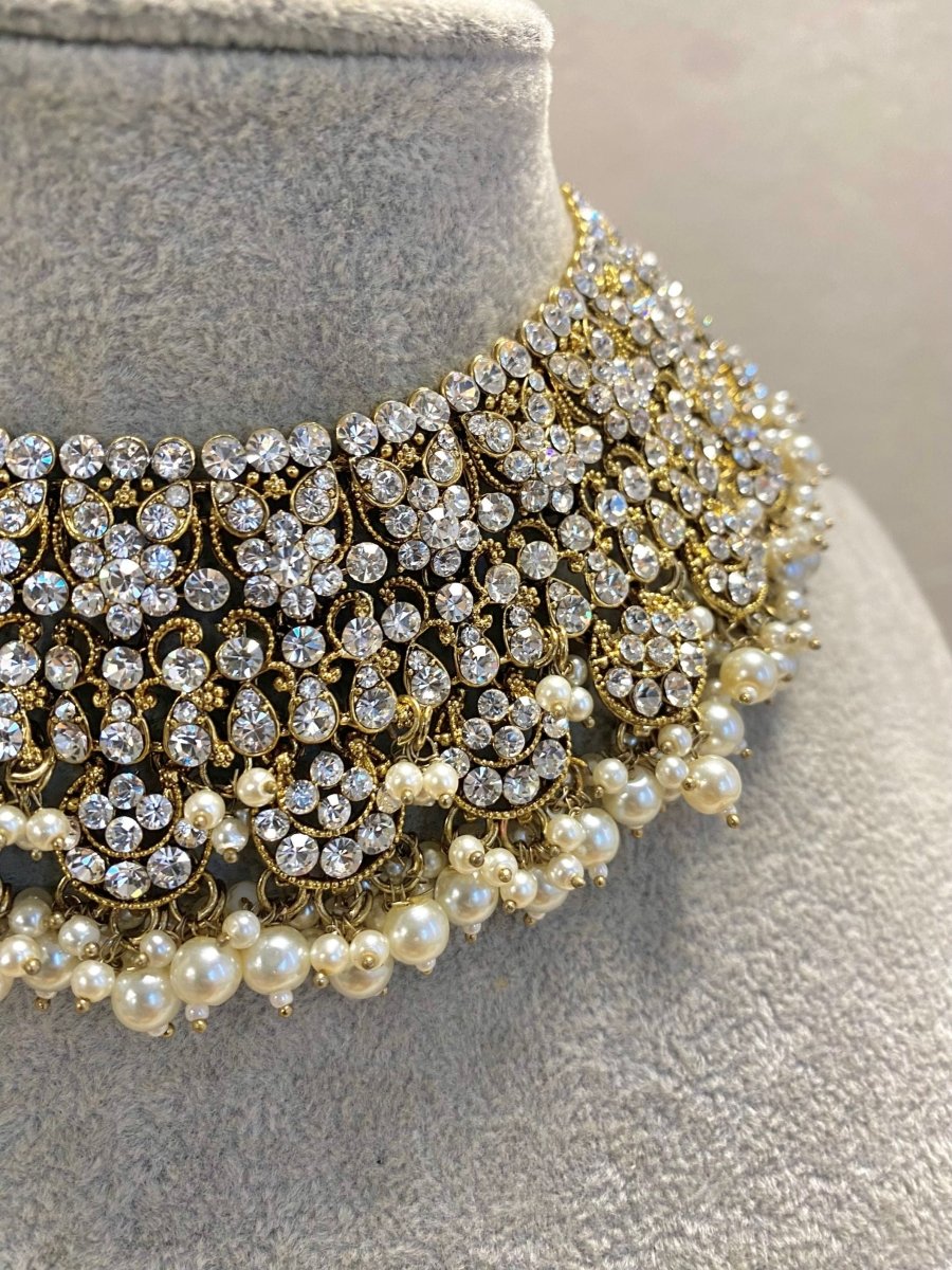 Antique Gold Necklace Set - Clear - SOKORA JEWELSAntique Gold Necklace Set - ClearNECKLACE SETS