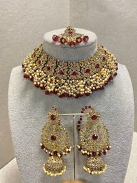 Antique Gold Necklace Set - Maroon - SOKORA JEWELSAntique Gold Necklace Set - Maroon