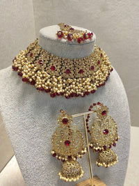 Antique Gold Necklace Set - Maroon - SOKORA JEWELSAntique Gold Necklace Set - Maroon