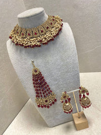 Antique Gold Necklace Set - Maroon - SOKORA JEWELSAntique Gold Necklace Set - Maroon