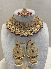 Antique Gold Necklace Set - Maroon - SOKORA JEWELSAntique Gold Necklace Set - Maroon