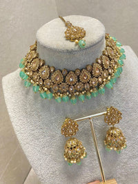 Antique Gold Necklace Set - Mint - SOKORA JEWELSAntique Gold Necklace Set - Mint