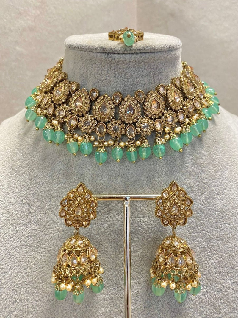 Antique Gold Necklace Set - Mint - SOKORA JEWELSAntique Gold Necklace Set - Mint