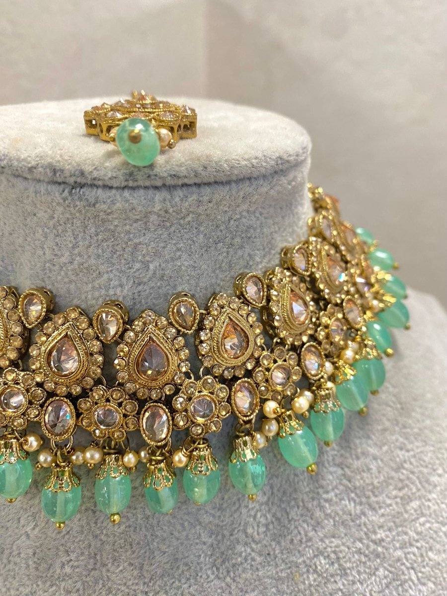 Antique Gold Necklace Set - Mint - SOKORA JEWELSAntique Gold Necklace Set - Mint