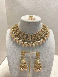 Antique Gold Necklace Set - Peach - SOKORA JEWELSAntique Gold Necklace Set - Peach