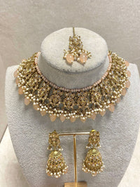 Antique Gold Necklace Set - Peach - SOKORA JEWELSAntique Gold Necklace Set - Peach