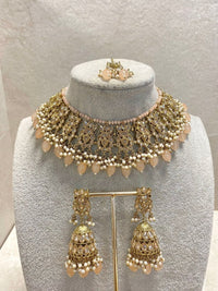 Antique Gold Necklace Set - Peach - SOKORA JEWELSAntique Gold Necklace Set - Peach