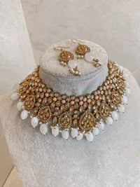 Antique Gold Necklace Set - Peach/Stone - SOKORA JEWELSAntique Gold Necklace Set - Peach/StoneNECKLACE SETS