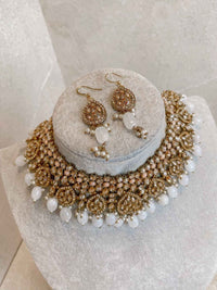 Antique Gold Necklace Set - Peach/Stone - SOKORA JEWELSAntique Gold Necklace Set - Peach/StoneNECKLACE SETS