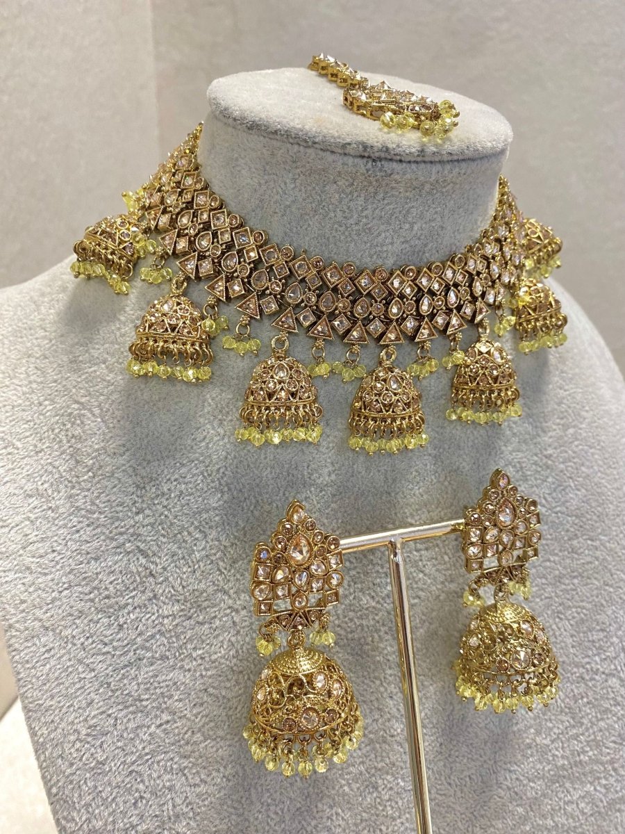 Antique Gold Necklace Set - Yellow - SOKORA JEWELSAntique Gold Necklace Set - YellowNECKLACE SETS