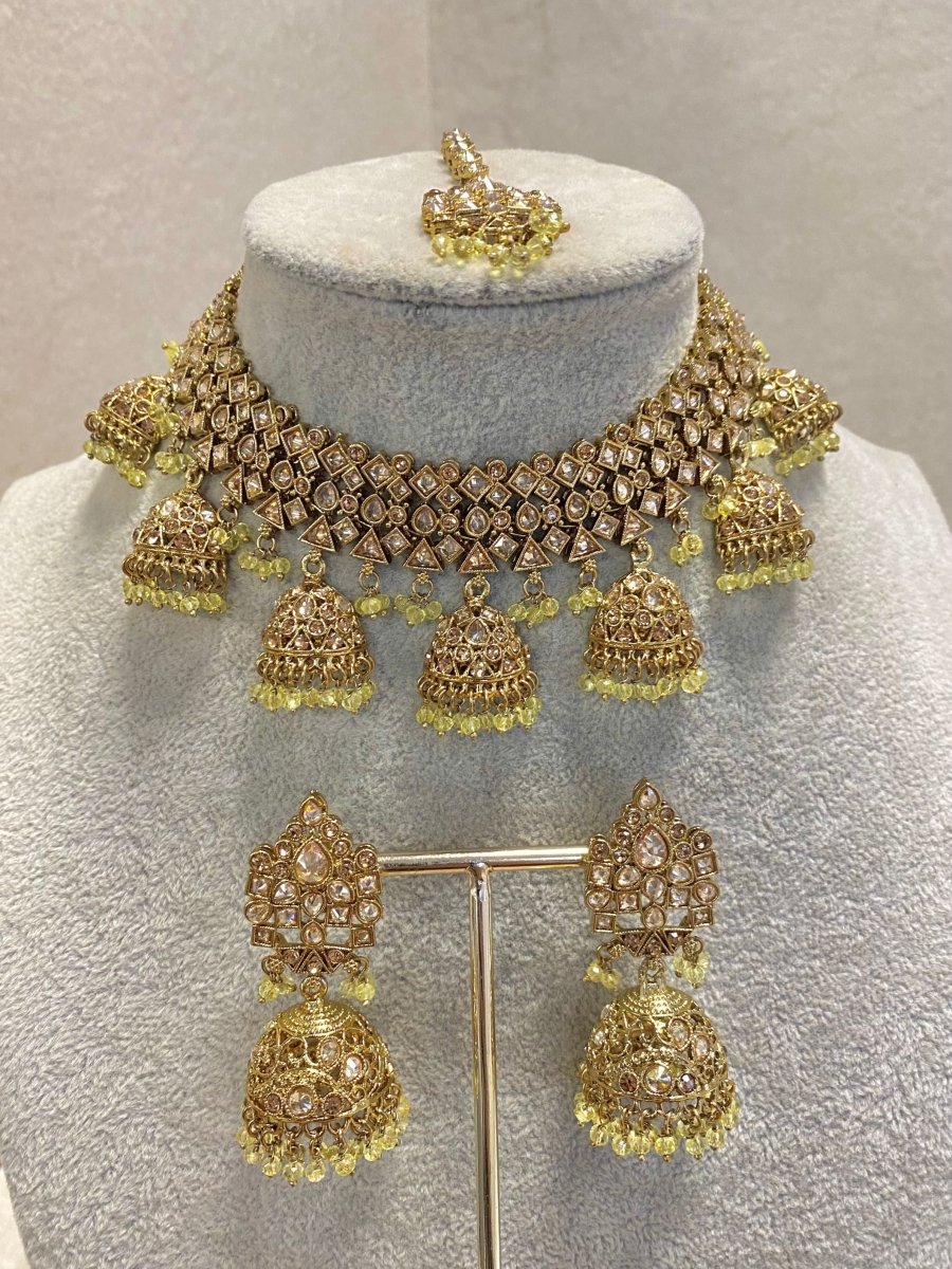 Antique Gold Necklace Set - Yellow - SOKORA JEWELSAntique Gold Necklace Set - YellowNECKLACE SETS